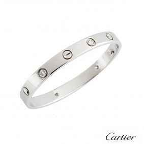 Cartier White Gold Half Diamond Love Bracelet Size 16 B6035816
